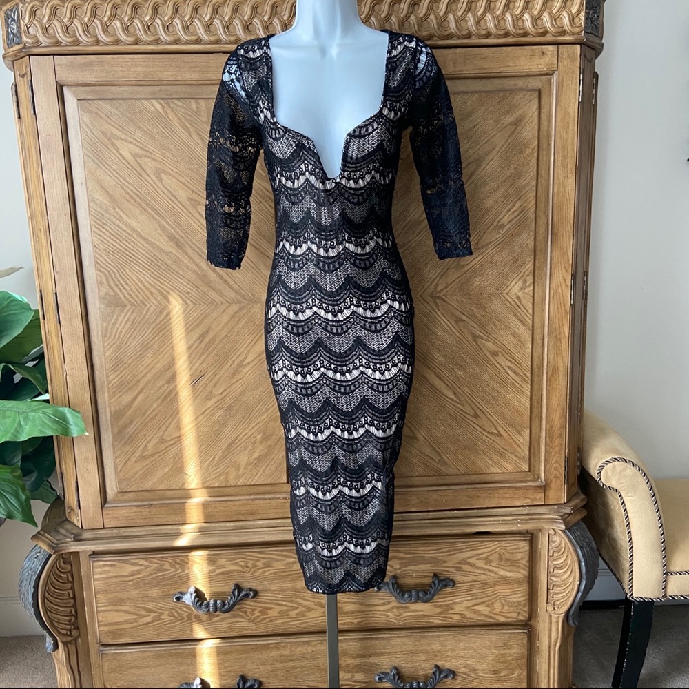 Not branded black lace nude lace midi dress